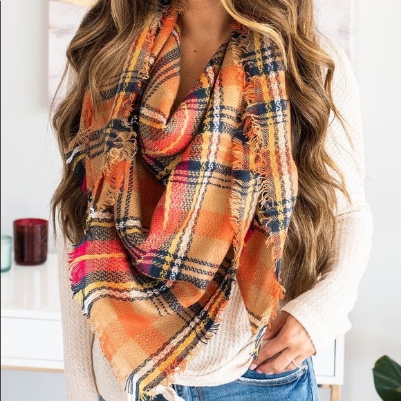 🎃 Pumpkin Spice🎃 Plaid Blanket Scarf - Picture 4 of 6